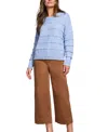 Tribal Women's Heathered Stripe Crew Neck Sweater In Blue
