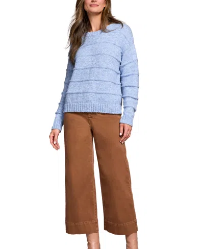 Tribal Women's Heathered Stripe Crew Neck Sweater In Blue