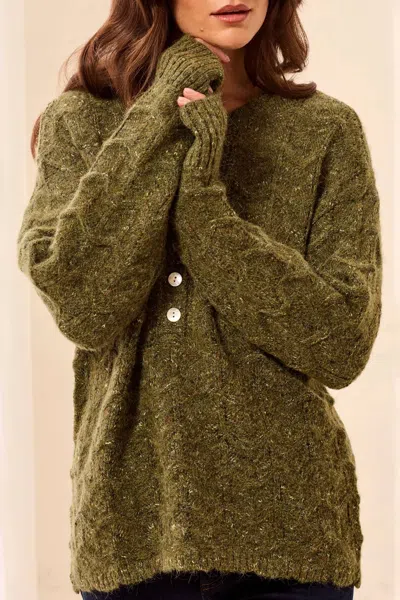 Tribal Women's Henley Scallop Trim Sweater In Green