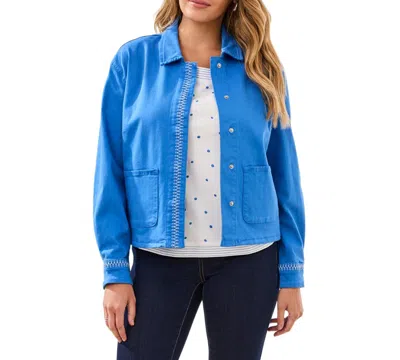 Tribal Women's Hidden Snap-front Stretch Denim Jacket In Blue