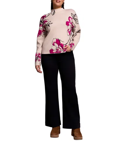 Tribal Women's Knit Jacquard Funnel Neck Sweater In Neutral