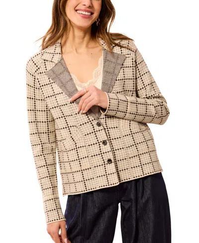Tribal Women's Knit Plaid Lightweight Blazer In Neutral