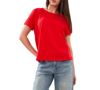 Tribal Women's Lace Detail Short-sleeve Top In Red
