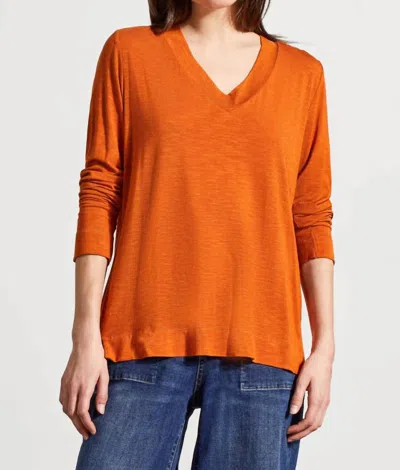 Tribal Women's Long Sleeve V-neck Top With Side Slits In Dark Desert In Orange