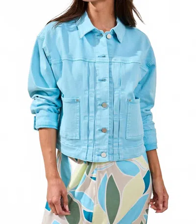 Tribal Women's Long Sleeves Collared Jacket In Aqua Sky In Blue