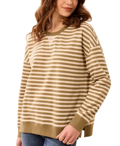 Tribal Women's Long-sleeve Stripe Crewneck Top In Multi
