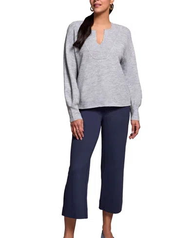 Tribal Women's Mandarin Collar Long Puff Sleeve Sweater In Gray