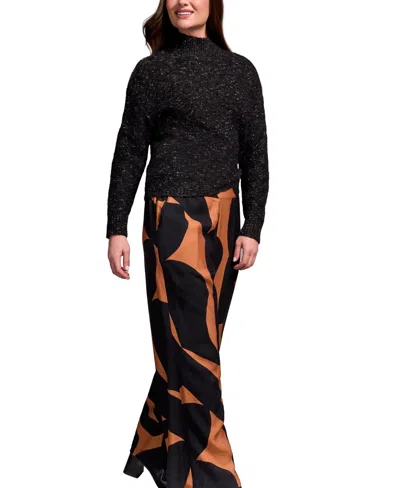 Tribal Women's Mock Neck Drop Shoulder Sweater In Black