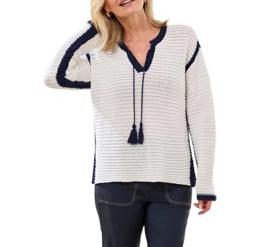 Tribal Women's Notch Collar Sweater In White