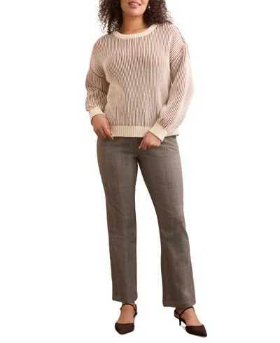 Tribal Women's Plaited Chenille Crew Neck Ribbed Sweater In Brown
