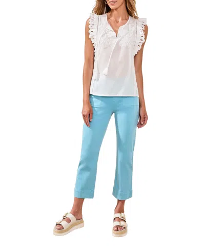 Tribal Women's Poplin V-neck Top With Embroidery In White