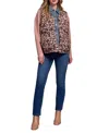 Tribal Women's Printed Leopard Shell Fooler Puffer Denim Vest In Animal Print