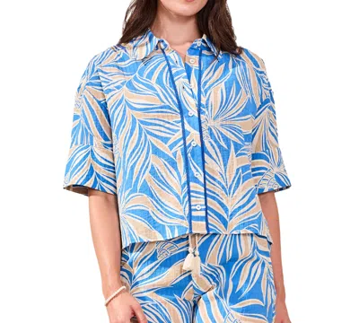 Tribal Women's Printed Loop-stitch Button Camp Shirt In Blue