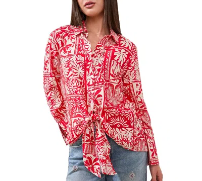 Tribal Women's Printed Tie-front Blouse In Red