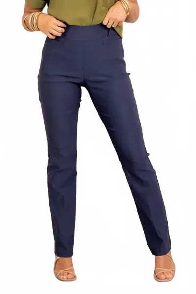 Tribal Women's Pull On Flatten It Slim Slacks Pants In Sapphire In Multi
