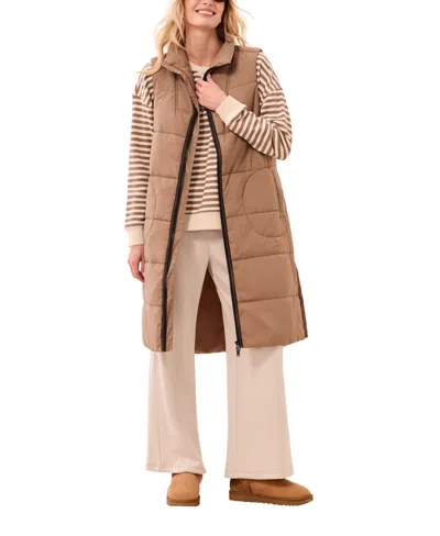 Tribal Women's Quilted Long Puffer Vest In Neutral