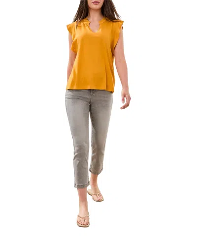 Tribal Women's Ruffle-sleeve V-neck Mixed Media Top In Yellow