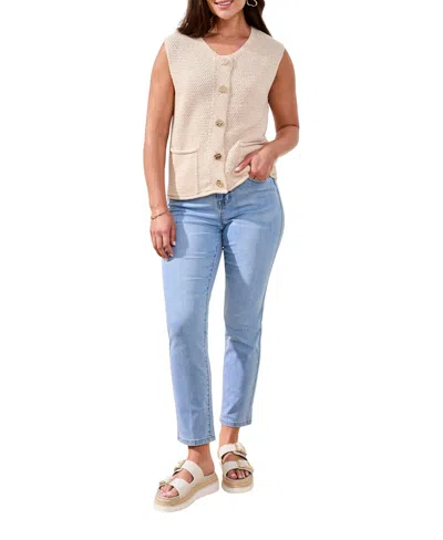 Tribal Women's Sleeveless Crew Neck Sweater Vest In Coco Cream