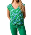 Tribal Printed Sleeveless V-neck Top In Deep Sea In Gray