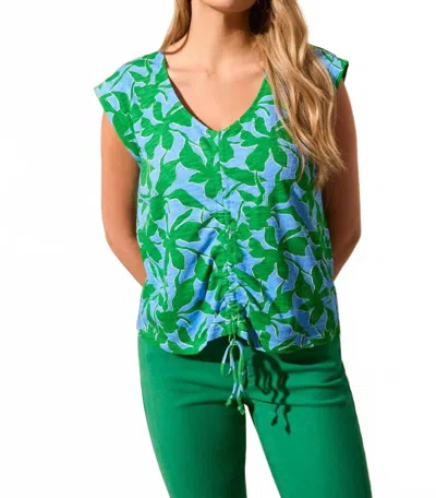 Tribal Printed Sleeveless V-neck Top In Deep Sea In Green