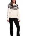 Tribal Women's Soft Beaded Fair Isle Scoop Neck Sweater In White