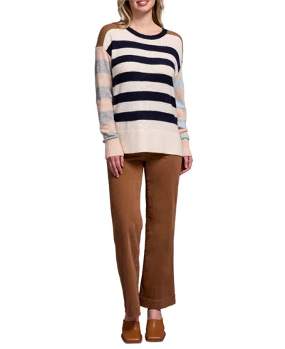 Tribal Women's Soft Knit Combo Striped Boat Neck Sweater In Multi