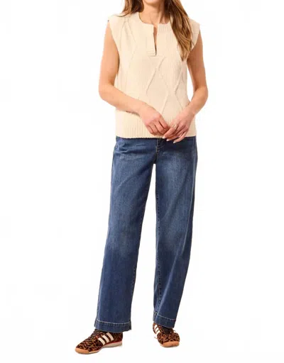 Tribal Women's Soft Split Crew Neck Sleeveless Sweater In Cream In Neutral