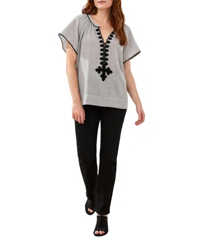Tribal Women's Stripe Textured Short-sleeve Top With Tape Detail In Gray