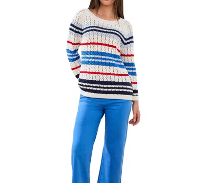 Tribal Women's Striped Cotton Crew Neck Sweater In Blue