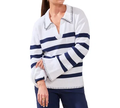 Tribal Women's Striped Polo Sweater In White