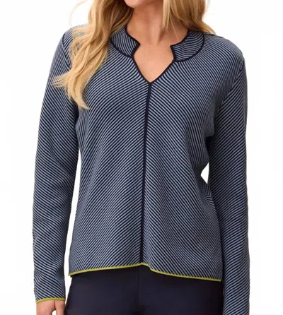 Tribal Women's Striped Vneck Sweater In Blue Fog