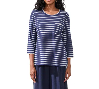 Tribal Women's Textured Stripe Knit 3/4-sleeve Top In Blue
