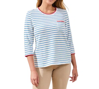 Tribal Women's Textured Stripe Knit 3/4-sleeve Top In Blue