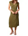 Tribal Textured Short-sleeve Midi Dress With Front Tie In Loden In Green