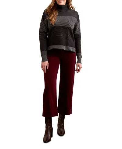 Tribal Women's Two Tone Turtleneck High Low Sweater In Black