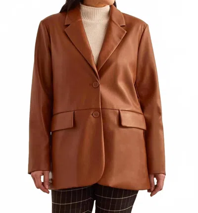 Tribal Women's Vegan Leather Lined Blazer In Cognac In Burgundy