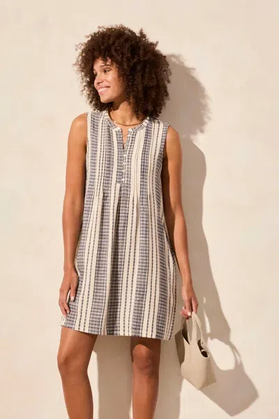 Tribal Yarn Dye Pintuck Sleeveless Mini Dress In Nautical In Gray