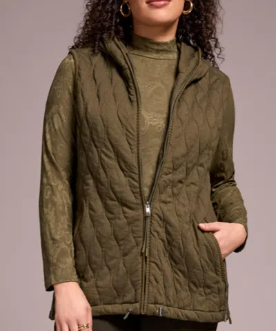 Tribal Zip Front & Hood Vest In Ivy In Green