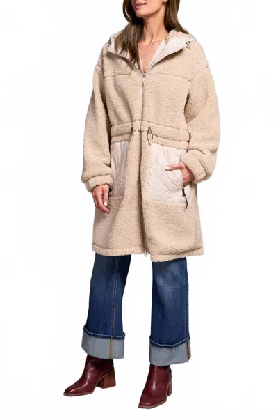 Tribal Zip Front Hooded Coat In Sandstone In Multi