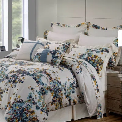 Tribeca Living 100% Cotton 12 Piece Reversible Comforter Set In Blue,yellow,beige