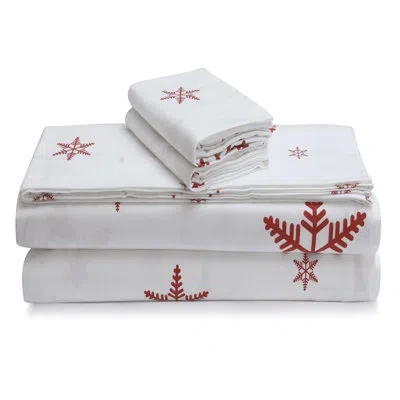 Tribeca Living 170 Thread Count Floral 100% Cotton Flannel Sheet Set In White;red