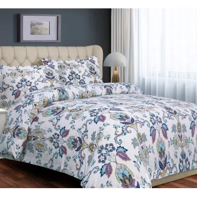 Tribeca Living 3 Piece Duvet Cover Set In White,blue