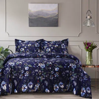 Tribeca Living Amara Microfiber 3 Piece Duvet Cover Set In Indigo