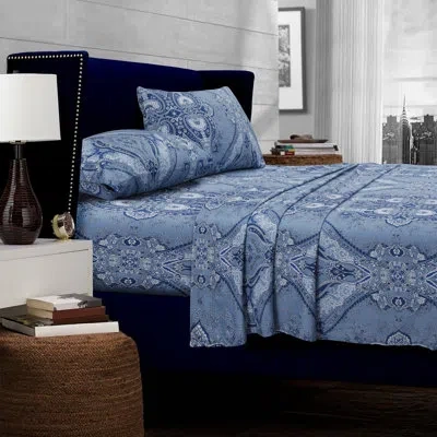 Tribeca Living Atlantis 300 Thread Count Paisley 100% Cotton Sateen Sheet Set In Blue