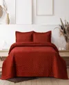 Tribeca Living Brisbane Microfiber Solid Oversized Quilt Set, King In Burgundy