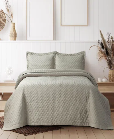 Tribeca Living Brisbane Microfiber Solid Oversized Quilt Set, King In Neutral