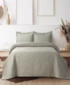 Tribeca Living Brisbane Microfiber Solid Oversized Quilt Set, Queen In Gray