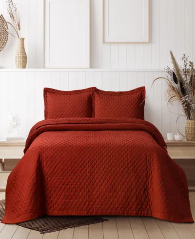 Tribeca Living Brisbane Microfiber Solid Oversized Quilt Set, Queen In Multi