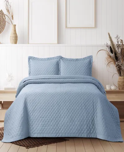 Tribeca Living Brisbane Microfiber Solid Oversized Quilt Set, Queen In Multi