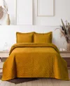 Tribeca Living Brisbane Microfiber Solid Oversized Quilt Set, Queen In Orange